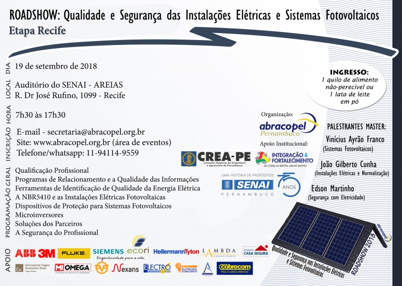 Recife – Roadshow – Qualidade e segurança nas instalações elétricas e sistemas fotovoltaicos